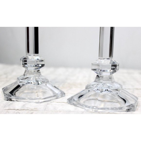 Oslo by Tuscany 8" Lead Crystal Taper Candlestick Pair Wedding Dinner Table - Picture 8 of 8